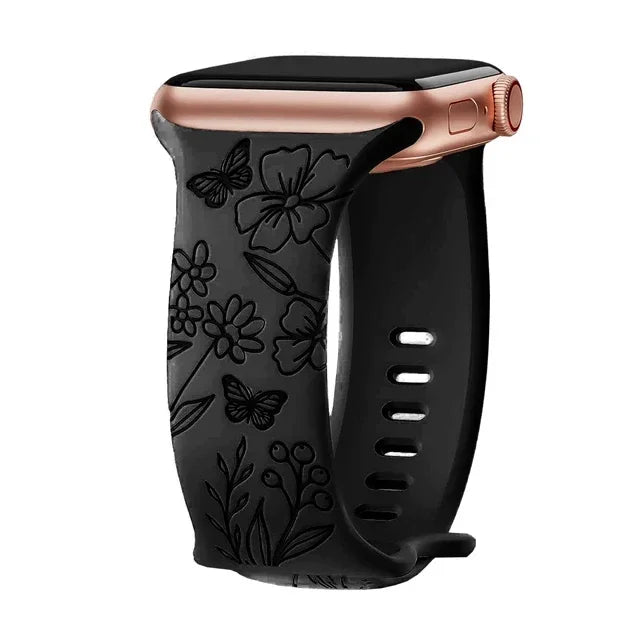 Engraved Band for Apple Watch Strap 46mm 44mm 42mm 41mm 40 45mm Ultra 3 2 49mm Floral Bracelet Iwatch Series 11 10 9 8 7 SE 6 5