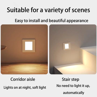 Smart Motion Sensor LED Stairs Wall Light Recessed Human Induction Step Lamp Indoor Entrance Hallway Foyer Ladder Night Lights