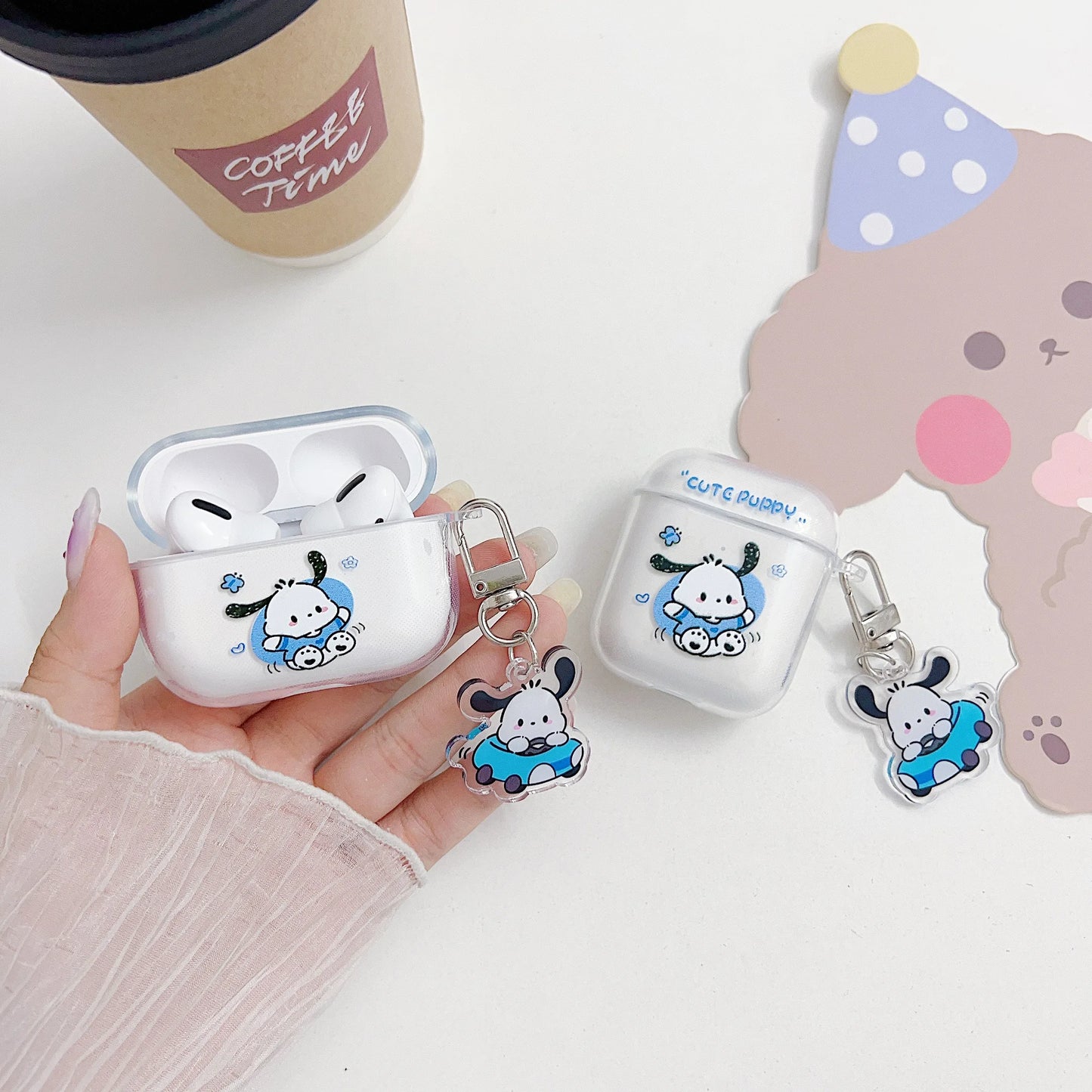 For Airpods 1 2 3 4 Pro Pro 2 Case Car Pochacco Transparent TPU Earphone Case Accessories Cover