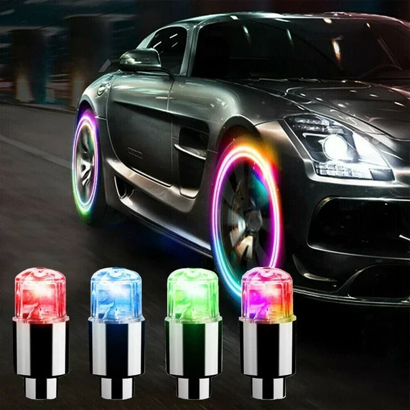 2/4/8Pcs Colorful LED Wheel Lights Car Tire Valve Caps Neon Light Universal Motorcycle Bicycle Valve Cover Auto Accessories