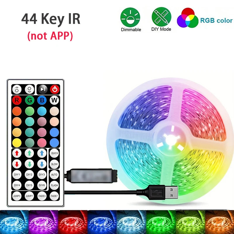 Led Strip Lights 44Keys APP  Music Sync Remote Control USB 5V 1M-40M RGB Flexible Tape for Room Decoration TV Backlight Diode