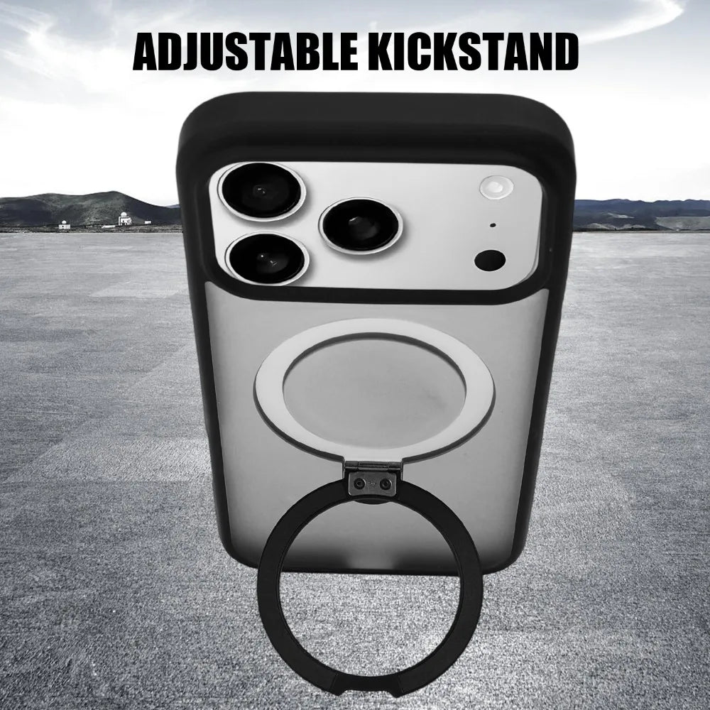 Matte Magnetic Phone Case with Finger Ring Stand for IPhone 17 Pro Max 17Air Hard PC Back Cover Holder for Magsafe Charge Cases