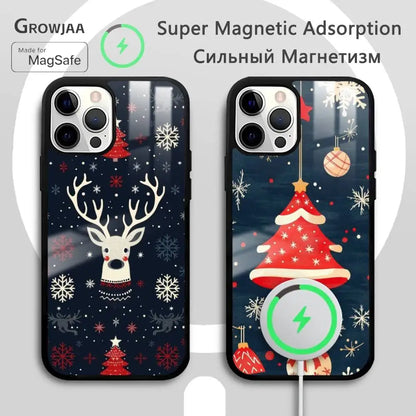 Christmas Reindeer phone case for iPhone 17 16 15 14 13 12 11 Pro Max Plus Mini Magsafe Magnetic Wireless Mirror Funda