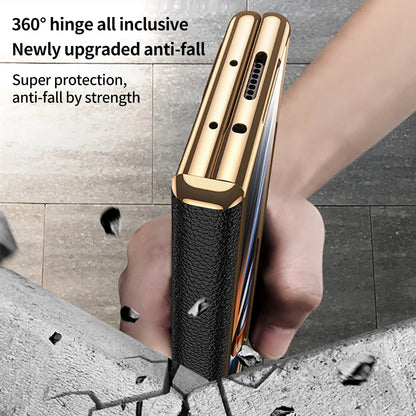 LANGSIDI Brand Luxury Genuine Leather Shockproof Case for Samsung Galaxy Z Fold 3 4 5 6 Magnetic Hinge Protective Stand Cover