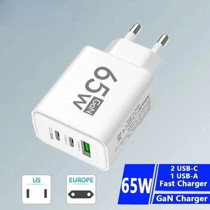 65W USB-C Fast Charging Charger PD Quick Charge 3.0 Wall Adapter for iPhone 15 Xiaomi POCO Samsung Oneplus - Phone Charging