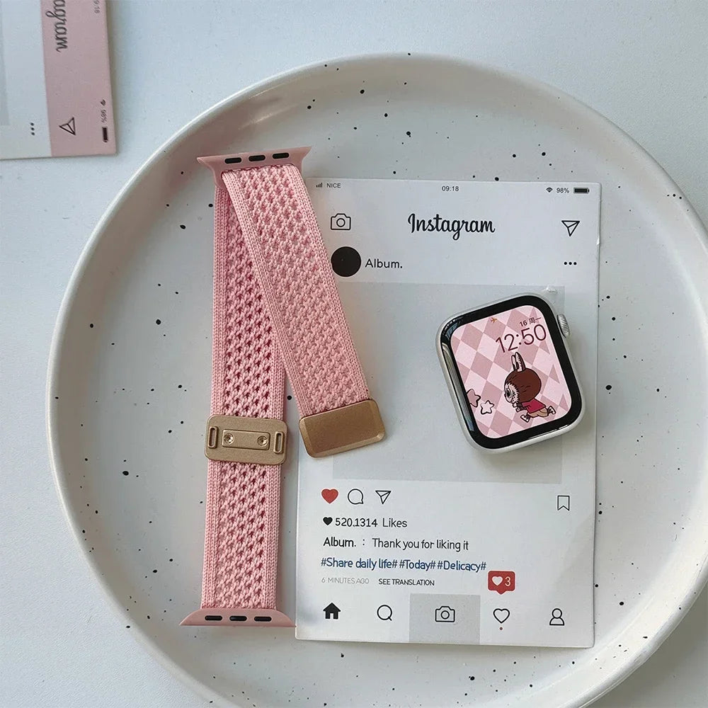 Nylon Magnetic Band for Apple Watch 45mm 41mm 44 40mm Series 10 46mm 42mm Soft Bracelet for IWatch Ultra 49mm 9 7 8 6 5 4 Strap