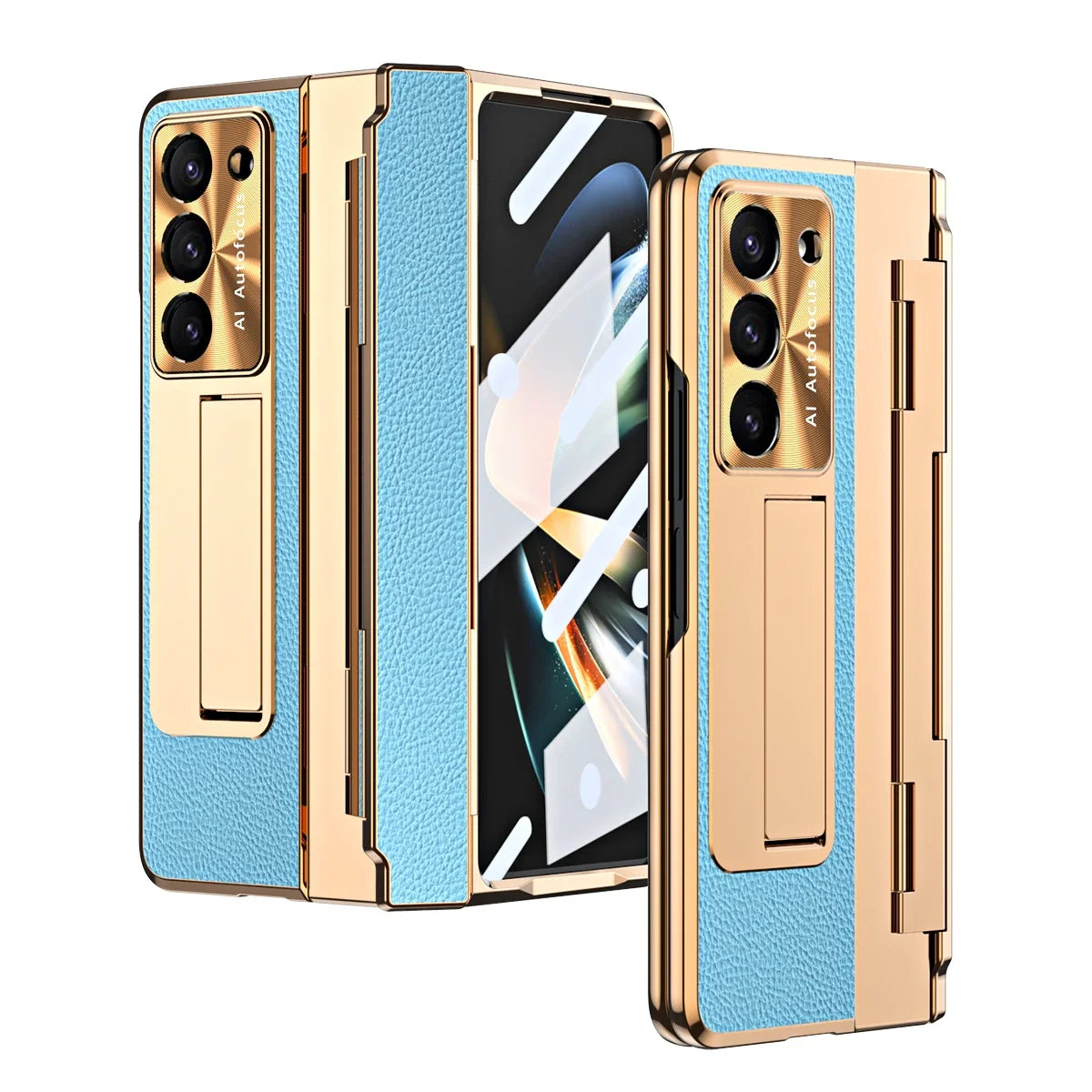 Plating Leather Stand Flat Hinge Protective Case For Samsung Galaxy Z Fold 6 5 4 3 With Front Glass Film Fold5 Protection Cover