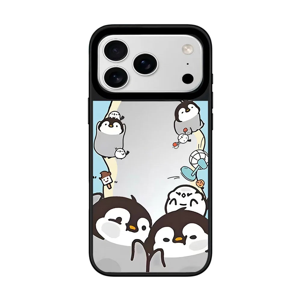 Cartoon Penguin Mirror Surface Cover for iPhone 12 13 14 15 16 17 Pro Max 17 Air Case - Protective Magnetic Case