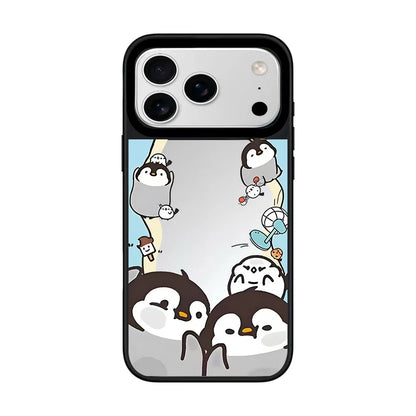 Cartoon Penguin Mirror Surface Cover for iPhone 12 13 14 15 16 17 Pro Max 17 Air Case - Protective Magnetic Case