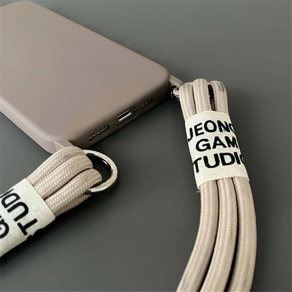 Fashion Crossbody Lanyards Necklace Liquid Silicone Case For iPhone 16 15 14 13 11 12 Pro Max Mini XS XR X 8 7 Plus Matte Cover
