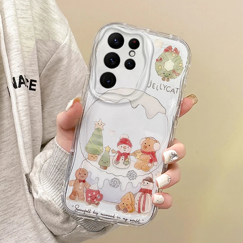 Cute Christmas Tree Snowman Phone Case For Samsung Galaxy S25 S24 S23 S22 Ultra Plus S21 FE A73 A72 A55 A54 Soft Silicone Cover