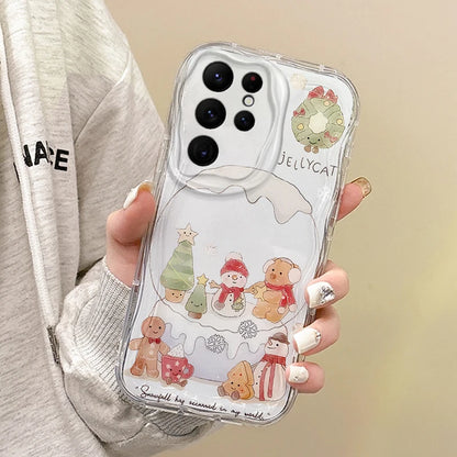 Cute Christmas Tree Snowman Phone Case For Samsung Galaxy S25 S24 S23 S22 Ultra Plus S21 FE A73 A72 A55 A54 Soft Silicone Cover