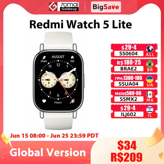 Global Version Xiaomi Redmi Watch 5 Lite 1.96'' AMOLED display 18-Day Battery life Bluetooth® calling Built-in GNSS 5ATM