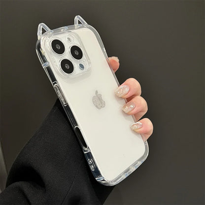 Fashion Clear 3D Cute Cat Ears Phone Case For iPhone 16 15 14 13 12 11 16 Pro Max 7 8 Plus X XR XS MAX Shockproof Soft TPU Cover
