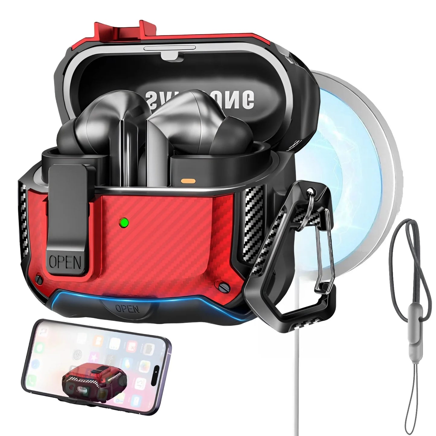 for Samsung Galaxy Buds 3 Pro Case with Secure Lock Carbon Fiber Protective Phone Holder Design Case for Samsung Galaxy Buds 3