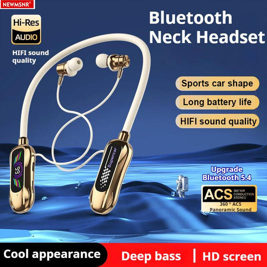 Sports Car Shape Stereo Sound Neckband LED Display Wireless Bluetooth Headphones Magnetic in-ear Headsets Sports Gamer Earphones