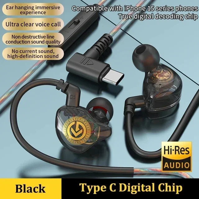 VIKEFON Wired Earphone 3.5mm Type C Digital Chip In Ear Headphone Wire-controlled Headset With Mic For iPhone 15 Android Samsung