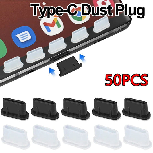 50/20Pcs Type-C Dust Plug USB Charging Port Protector Silicone Anti-dust Plug Cover Cap for Samsung Huawei Xiaomi Phone Dustplug - covers4phones