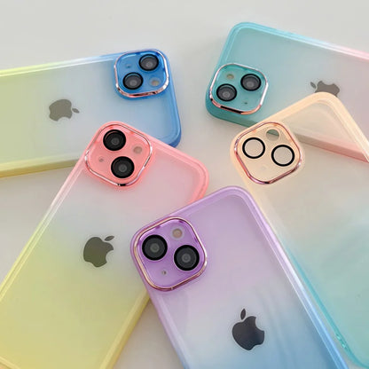 Gradient Color Phone Cases For IPhone 16 15 14 Pro Max 13 12 11 Xs Xr 7 8 Plus Comes with Lens Film Back Covers