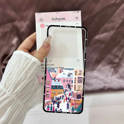 Winter Snow Landscape Phone Case For Samsung Galaxy Z Flip 7 Christmas Street Scenery Clear Hard Folding Cover For ZFlip7 Fundas