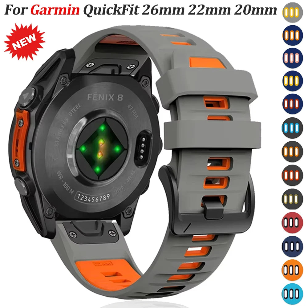 QuickFit 26mm 22mm 20mm Two Tone Silicone Strap for Garmin Fenix 7X 7 Pro 6X 6Pro 5X 5 Plus Bracelet for Fenix 8 51 47 43mm Band