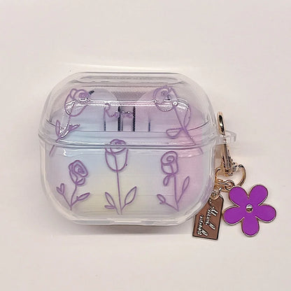TPU Flower Earphone Case for Samsung Galaxy Buds 3 Pro for  Samsung Galaxy Bugs 3 Earphone Cover with Keychain