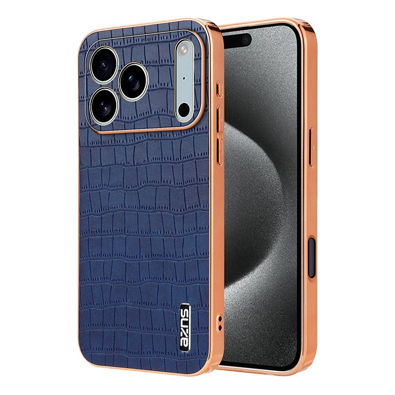 for iPhone 17 Pro Max 17 Pro Air Case 3D Crocodile Texture PU Leather Plating Bumper Full Camera Protector Soft Cover Shell