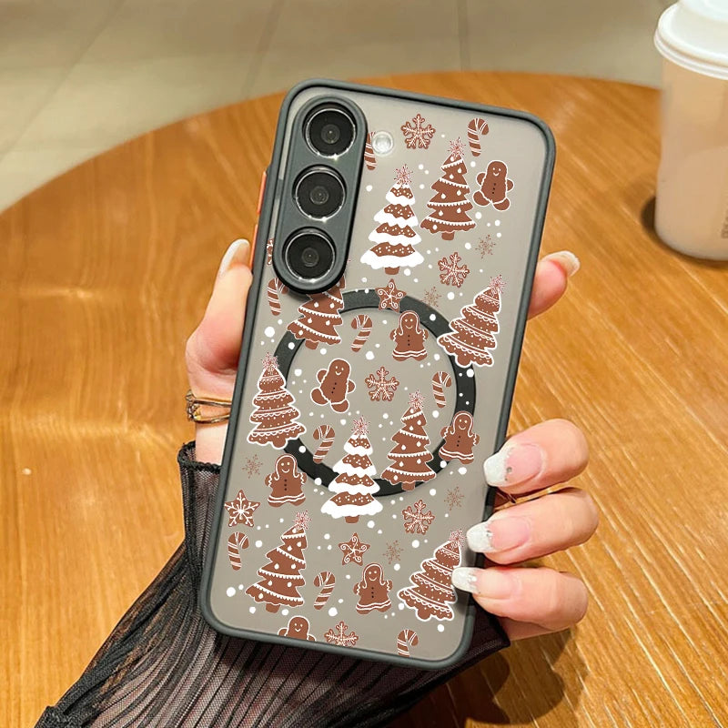 Magnetic For Magsafe Cartoon Christmas Case For Samsung Galaxy S25 S24 Ultra S25 Edge S23 S22 Plus S21 FE A54 A55 A56 5G Funda