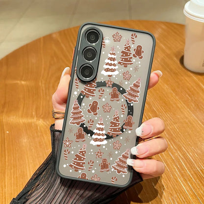 Magnetic For Magsafe Cartoon Christmas Case For Samsung Galaxy S25 S24 Ultra S25 Edge S23 S22 Plus S21 FE A54 A55 A56 5G Funda