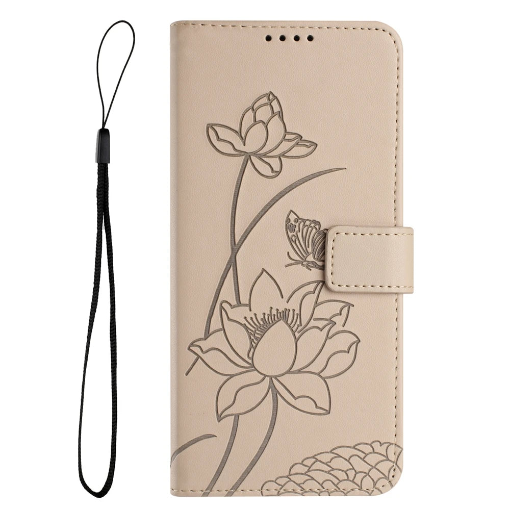for Funda iPhone 17 16 15 14 13 12 11 Pro Max Lotus Leather Phone Case for Etui iPhone 17 Air 16E 15 Plus Cases Flip Cover Women