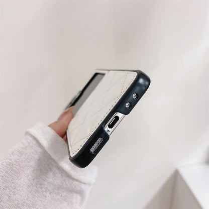 For Samsung Galaxy Z Fold 6 5G Luxury Leather Rhombus Case For Z Flip 5 4 3 Z Fold 6 5 4 3 Pure Color CC Style Protection Cover