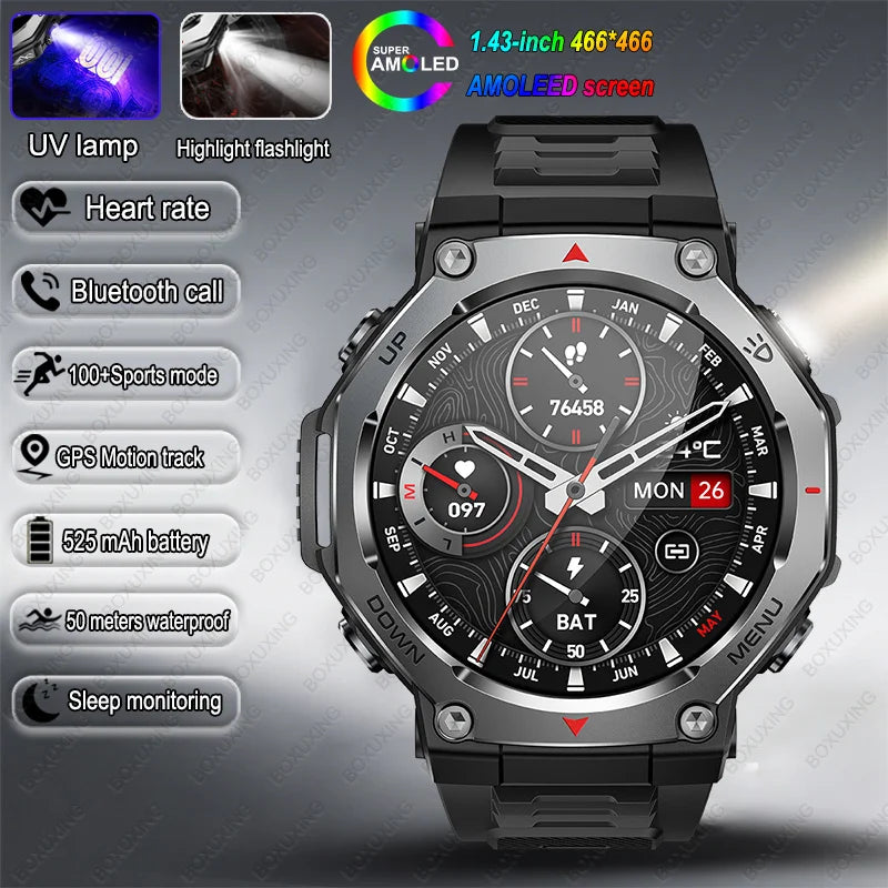 2026 New T-Rex 3 Military Grade Sports Smart Watch GPS Motion Track 5 ATM Waterproof Heart Rate HD Bluetooth Call Smartwatch Men