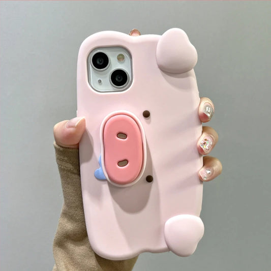 Fun 3D Pink Saliva Pig Nose Invisible Bracket Case For iPhone 13 14 12 11 15 Pro Max Cute Creative Holder Stand Shockproof Cover