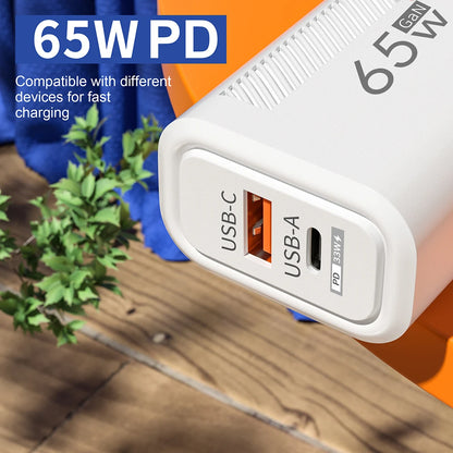 65W GAN 2 Ports Charger USB Type C PD Quick Charge 3.0 Mobile Phone Wall Adapter for iPhone 15 Pro max Huawei Xiaomi EU/US Plug
