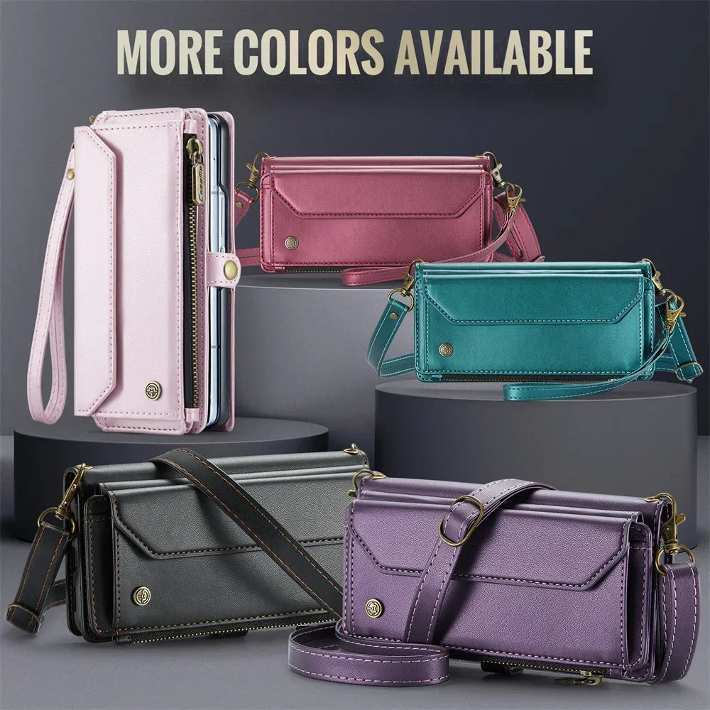 Crossbody Purse for Samsung Galaxy Z Fold 7 Fold5 Fold 4 3 Fold 6 Leather Flip Case Book Wallet Coque Retro Vintage Card Slots