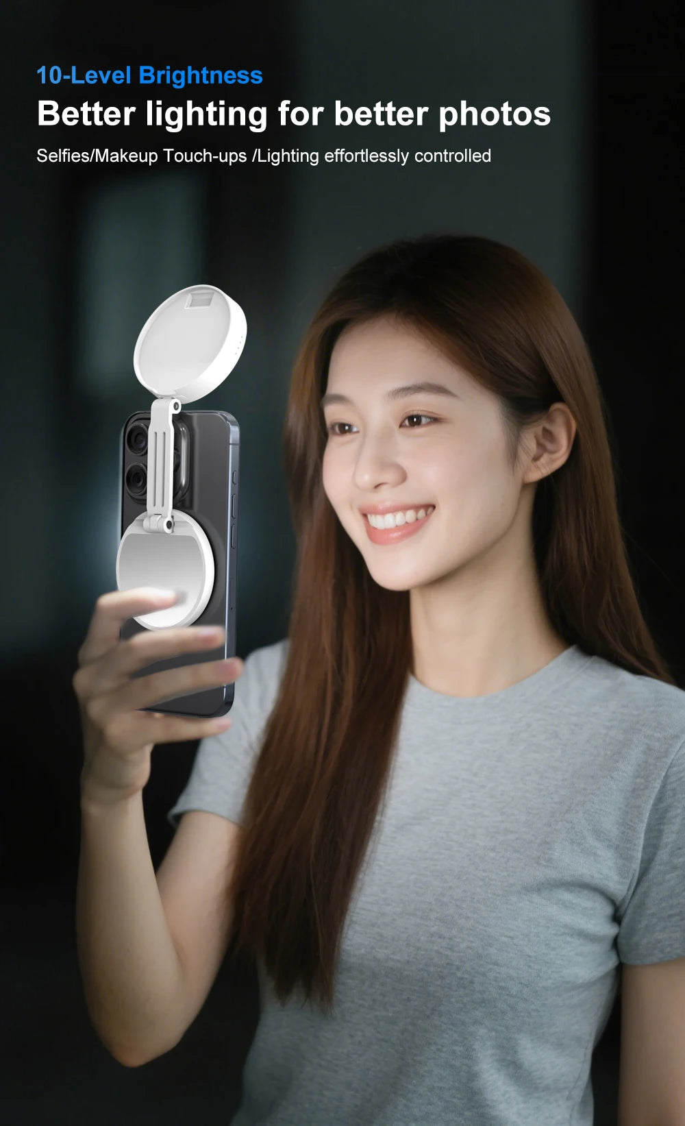 Magnetic Selfie Light Compatible with MagSafe iPhone,CRI95 700lx/0.3m Folding LED Phone Fill Ring Lighting with