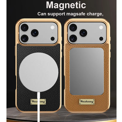 Luxury Togo Calfskin Genuine Leather Case view Window of apple logo cover For iPhone 17 16 15 14 Pro Max 17 Air Cases skin Funda