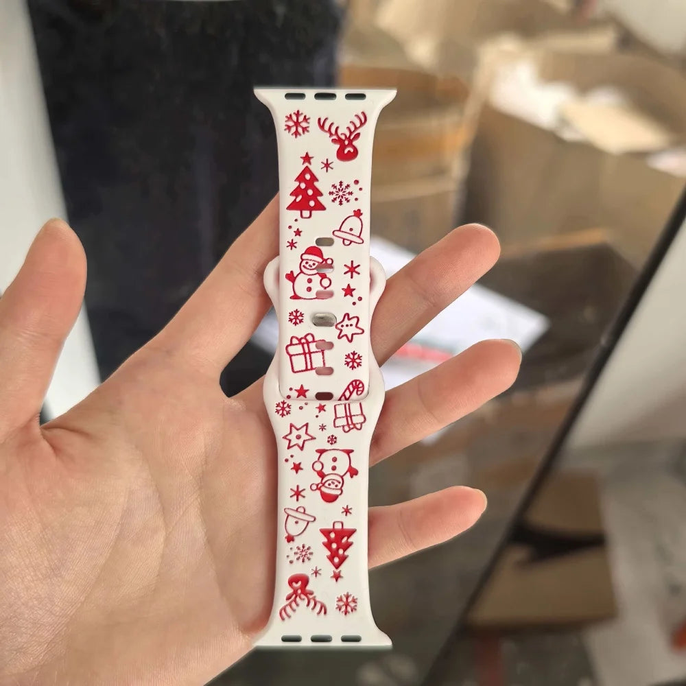 Silicone Christmas Band for Apple Watch Ultra 3-2 Strap 49mm 46mm 41mm 42mm 44mm 45mm Sport Bracelet for iWatch 11 10 9 8 7 6 5