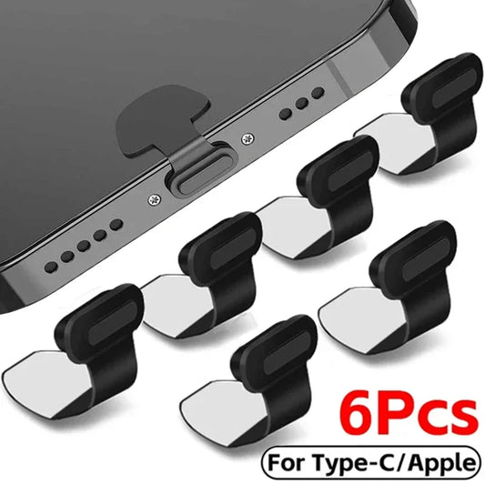 6PCS Silicone Phone Dust Plug Charging Port Protector for iPhone 15 Samsung Lightning Type-C Smart Phone Accessories Dust Plug - covers4phones