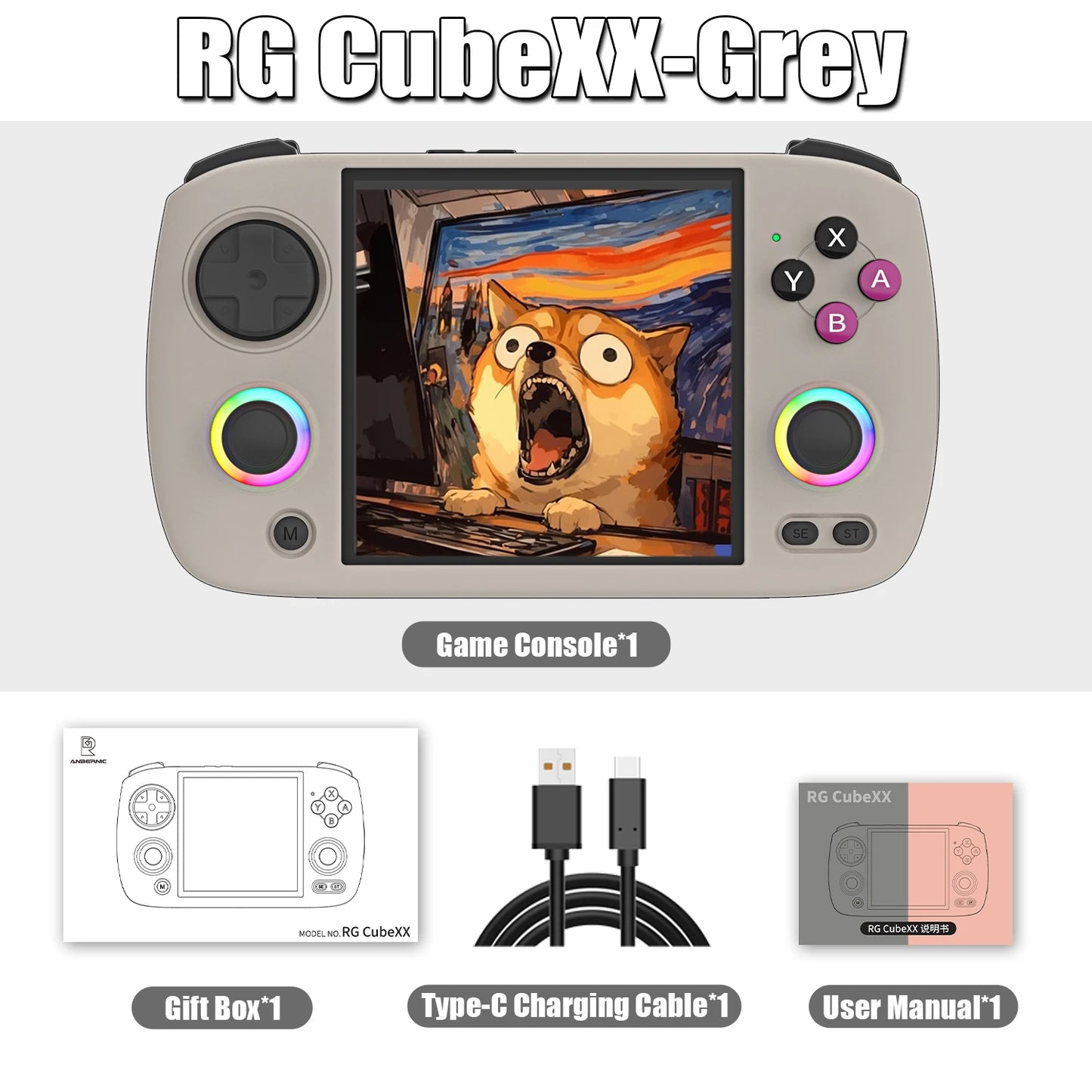 Anbernic RG CubeXX Retro Handheld Game Console 3.95 Inch IPS Screen Linux System Built-in 64G TF Card 5056 Games Support HD Out