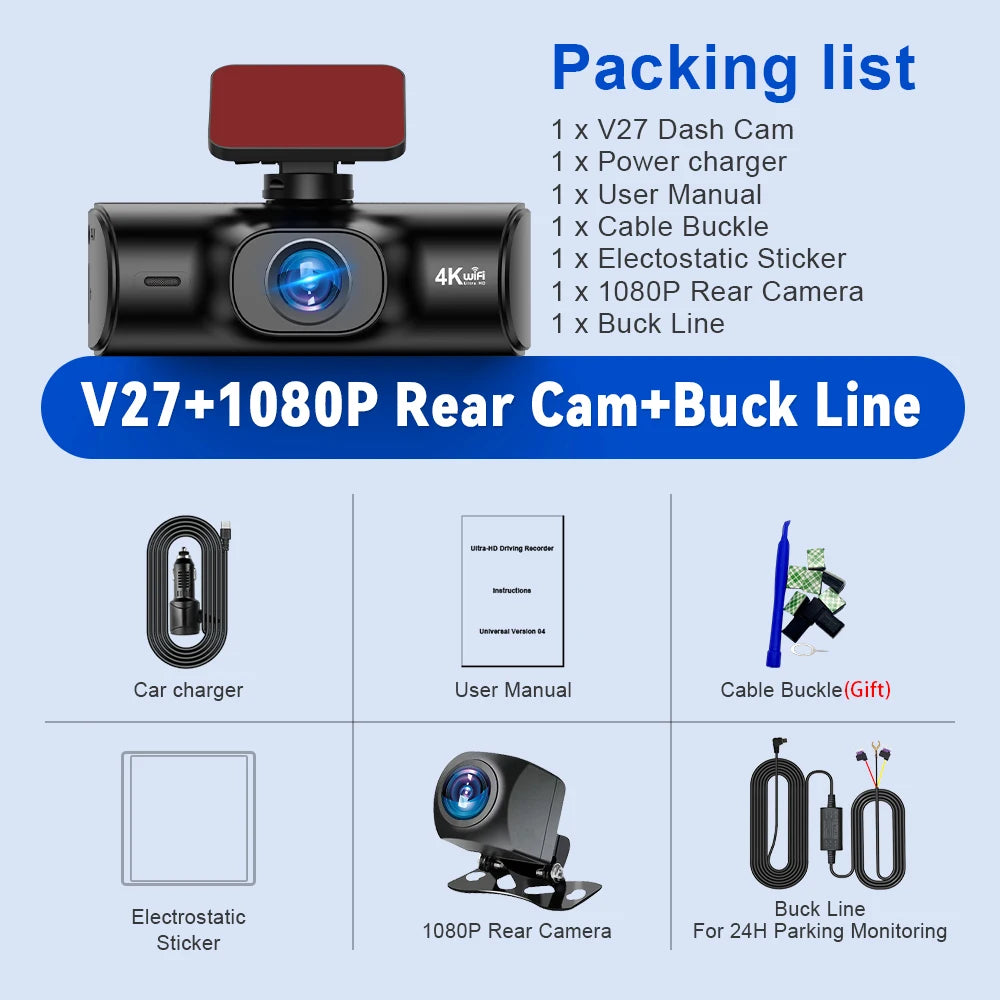 Soam 4K Full HD Dual Dash Camera,Front 4K+Rear 1080P,Built-in WiFi,1.97" IPS Screen,Night Vision,WDR,24H Parking Monitor