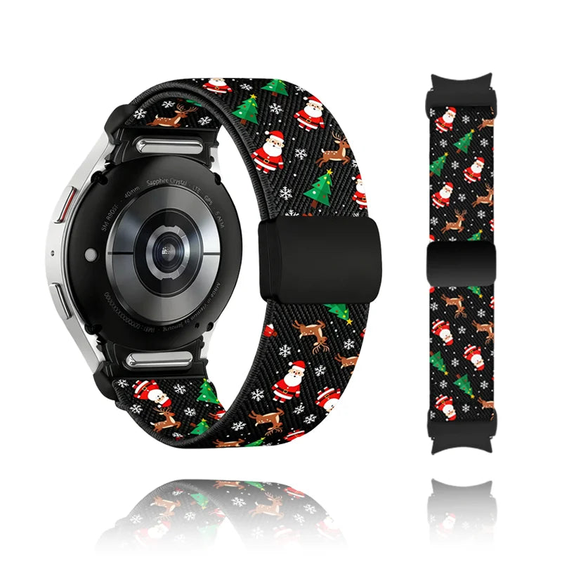 20mm Christmas Theme Nylon Stretchy Band Compatible With Samsung Galaxy Watch 7 6 5 4 FE Band 40mm 44mm/Galaxy Watch 5 Pro Band