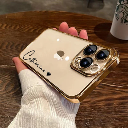 15 16 Pro Max Personalised Customized Name Case For iPhone 16 15 14 13 12 11 Pro Max Plating Transparent Clear Cover 16 Pro Max - covers4phones