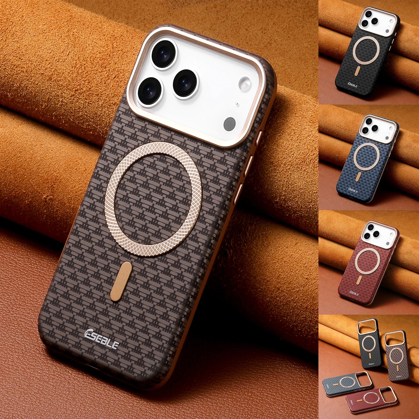 Luxury Business Bitmap Leather Magnetic Phone Case For iPhone 17 16 15 14 13 Pro Max 17Pro 17Air Metal Lens Button Bumpe Cover