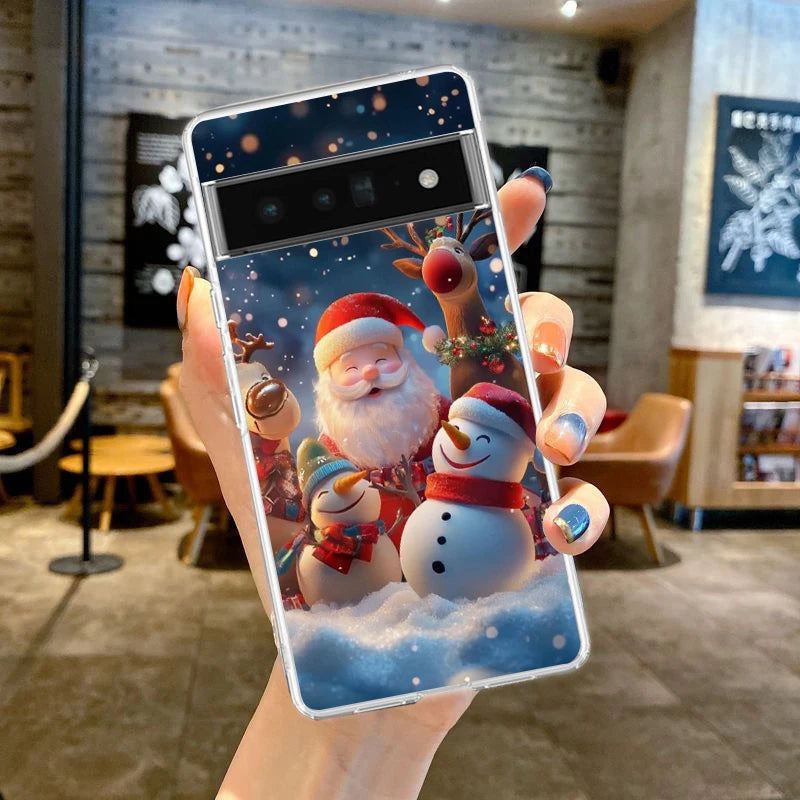 Phone Case Cover for Google Pixel 9 8 7 6 5 4 4XL 7A 6A 5A 4A 3A Pro XL 5G Transparent Soft TPU Shell New Year Christmas Pattern