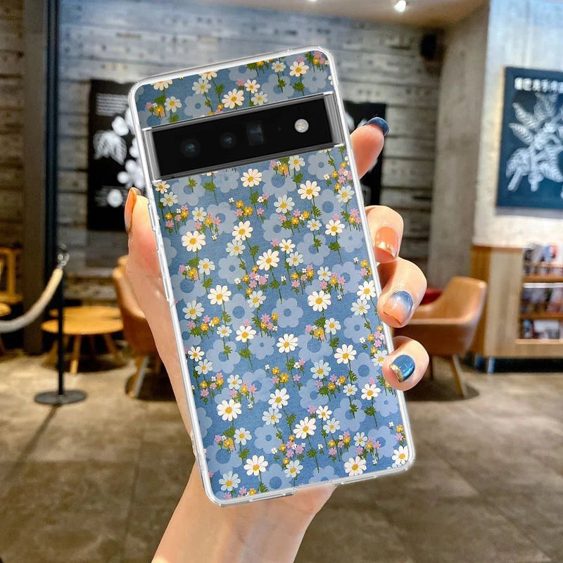 Phone Case For Google Pixel 9 8 7 6 9A 8A 7A 6A 5 4 5A 4A 3A Pro XL Soft Clear TPU Transparent Cover flower art
