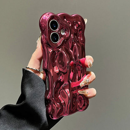 Glossy Wrinkle Plating Wave Border Phone Case for iPhone 16 15 Pro Max Plus 11 12 13 14 Meteorite Pattern Soft Silicone Cover