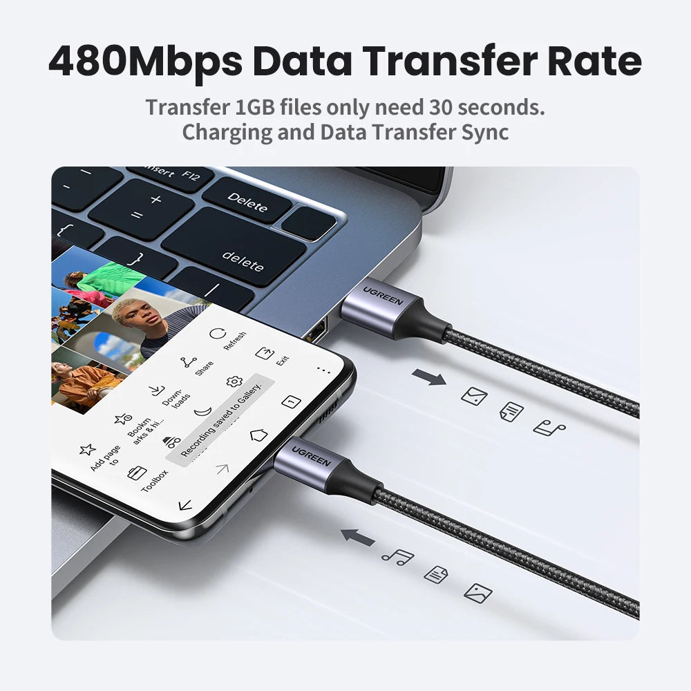 UGREEN 3A USB Type C Cable For Xiaomi Samsung Galaxy S24 Fast Charging USB Charging Data Cable 18W For iPhone 15 iPad Poco USB C - covers4phones