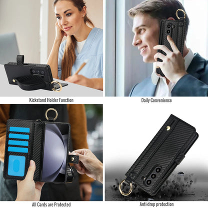 For Samsung Galaxy Z Fold 7 6 5 4 3 5G Crossbody Lanyard Leather Wallet Card Case Wrist Rope Flip Stand Cover With Pen slot