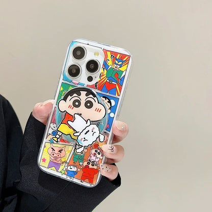 Cute Cartoon Crayon Shin-chan Magnetic Grip Holder Magsafe Wireless Charge Phone Case For iPhone 16 15 14 13 12 Pro Max Cover